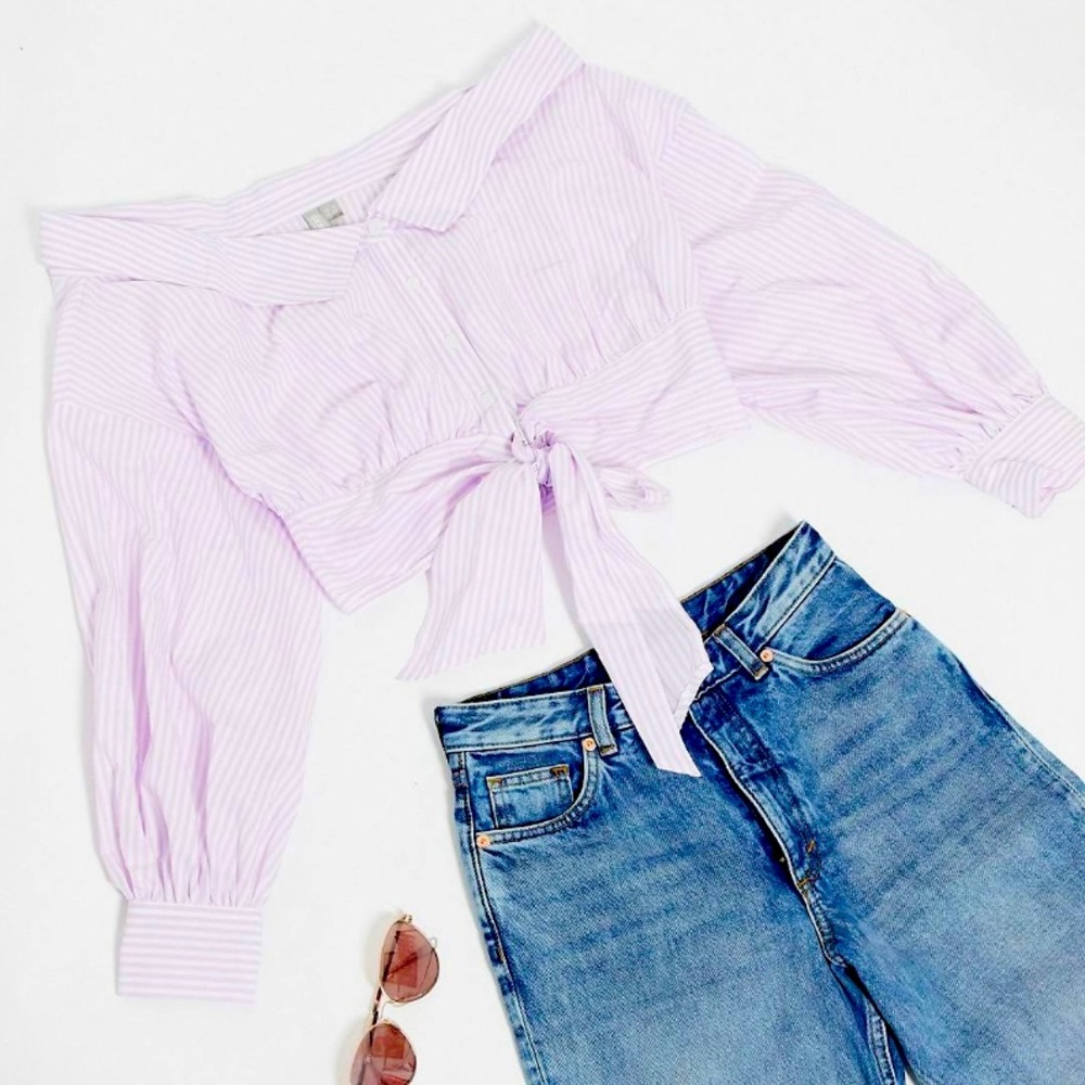 ASOS design off shoulder shirt in beautiful lilac stripes NWT